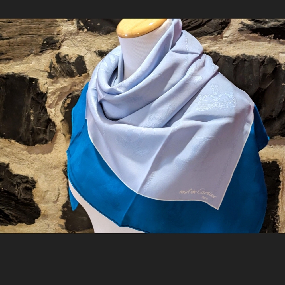 Cartier Blue and White  35×35 Silk Scarf - Picture 2 of 12